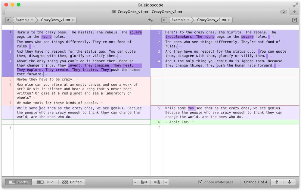 Kaleidoscope 2.2.1 for Mac 破解版 显示文字和图像文件的差异